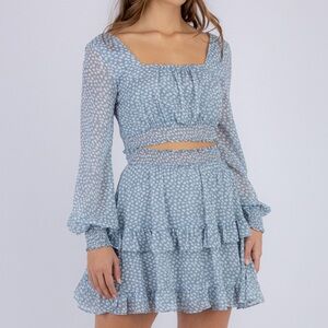 Floral blue and white Ruffle Skirt and top set
